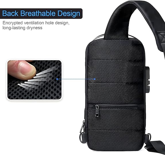 Waterproof travel bag, anti theft Sling Bag with USB Charging Port